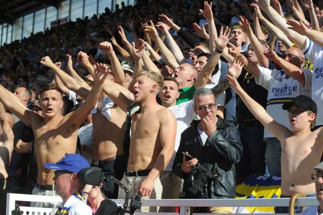 Leeds United fans celebrate at Stoke City.