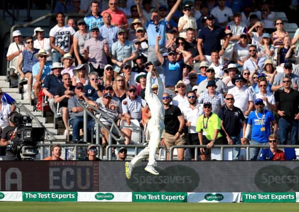 Australia's Marnus Labuschagne fails to stop a six from England's Ben Stokes.