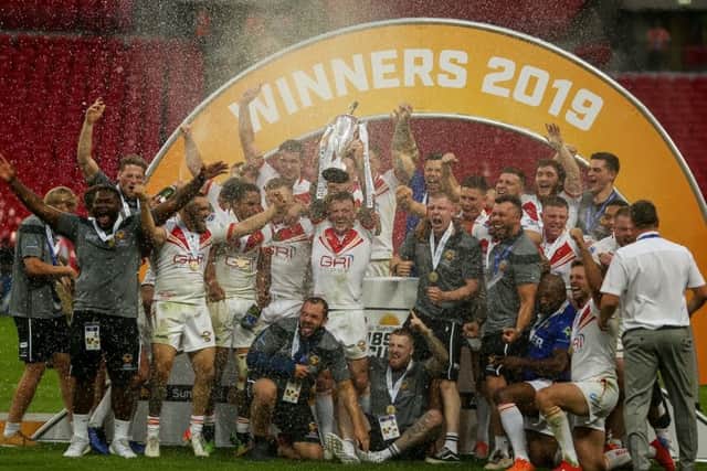 Winners: Sheffield Eagles celebrate winning the 1895 Cup final at Wembley.