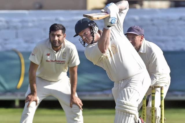 Guiseley batsman, Robert Butterfield, who scored 30 as Guiseley defeated visitors Tong Park by four wickets to keep their slim second-division survival hopes alive. PIC: Steve Riding