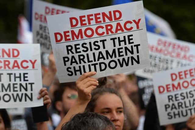 Thousands marched in London on Wednesday and a flash protest was announced in Leeds against the plans to temporarily suspend Parliament. Picture: PA