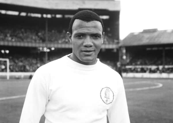 South African footballer Albert Johanneson (1940 - 1995) of Leeds United, September 1964. Johanneson was one of the first black men to achieve prominence in English football. (Photo by Central Press/Hulton Archive/Getty Images)