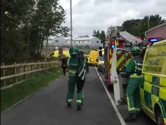 Four ambulance and two fire engines at the scene of the crash in Morley