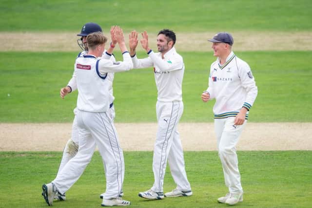 WANTED MAN: Yorkshire's Keshav Maharaj celebrates the wicket of Nottinghamshire's Joe Clarke at Scarborough last month. Picture: Allan McKenzie/SWpix.com