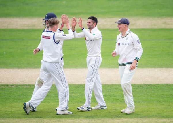 WANTED MAN: Yorkshire's Keshav Maharaj celebrates the wicket of Nottinghamshire's Joe Clarke at Scarborough last month. Picture: Allan McKenzie/SWpix.com