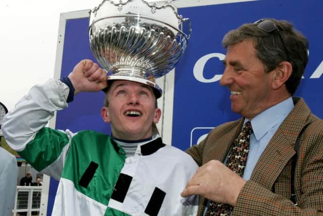 Ferdy Murphy and PJ McDonald celebrate the 2007 Scottish Grand National success of Hot Weld.