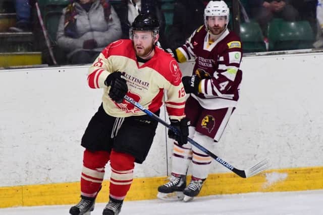 Chris Sykes, left, and Sam Zajac, seen in action for Billingham and Whitely Bay last season, will be playing alongside one another for Leeds Cheifs during the 2019-20 NIHL National season. Picture courtesy of Colin Lawson.