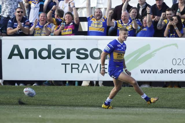 Ash Handley celebrates his try at London Broncos.