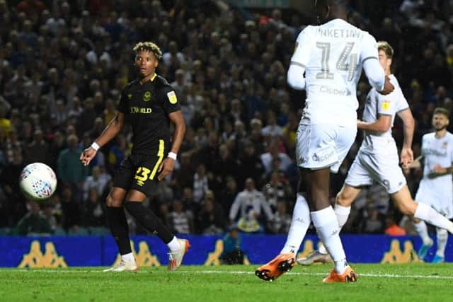 DOUBLE TROUBLE: Leeds United striker Patrick Bamford looks on as Eddie Nketiah scores the only goal of the game in the 1-0 Championship success at home to Barnsley. Photo by George Wood/Getty Images.