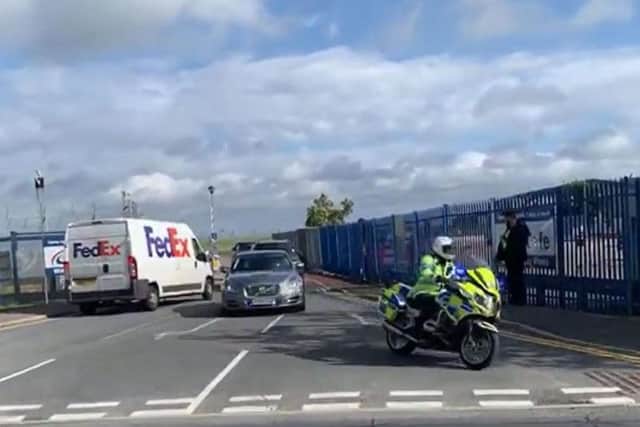 The Prime Minister's motorcade leaving Leeds Bradford Airport (Photo and video: Andrew Easby).