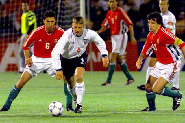 Leeds United midfielder David Batty in action for England.