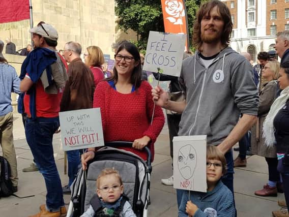 Anti-Brexit campaigner Lotty Mew with husband Jonathan and two children, Tristian, aged 3, and Leo, 10 months
