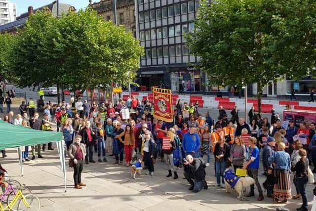 An anti-Brexit rally was held outside Leeds Art Gallery