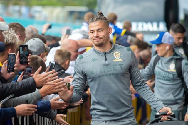 FAN FAVOURITE: Kalvin Phillips is greeted by supporters ahead of the recent Championship clash with Swansea City at Elland Road.
 Picture Bruce Rollinson