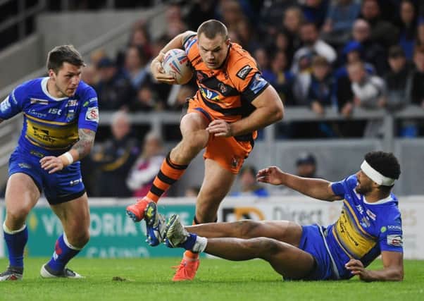 Cheyse Blair in rampaging action for Castleford Tigers at Leeds Rhinos earlier in the year. PIC: .Jonathan Gawthorpe/JPIMedia