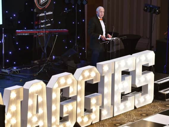Harry Gration from BBC Look North addressing the crowd at Maggie's Orange Ball (Photo: Mark Flynn Photography)