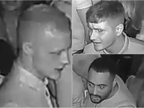 Police have released these CCTV images of suspects they want to identify after a city centre assault. Photos provided by West Yorkshire Police.