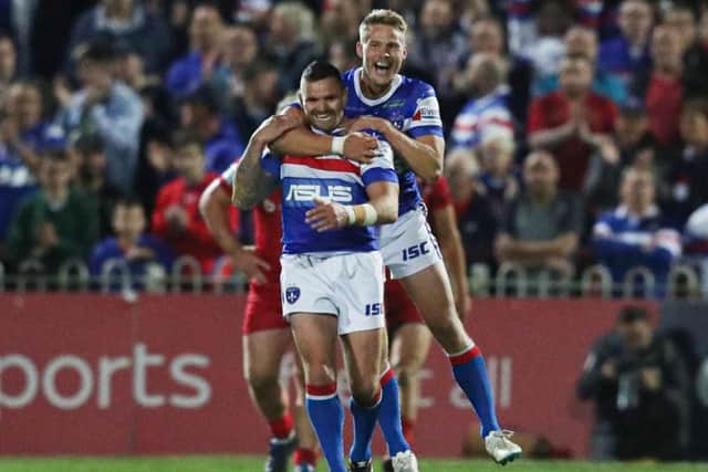 Jacob Miller and Danny Brough celebrate. PIC: SWPix.com.