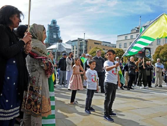Hundreds of people turned out in Leeds city centre to protest over the crisis in Kashmir. PIC: Tony Johnson