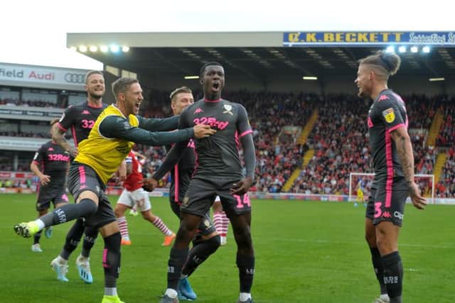 Leeds United celebrate at Oakwell.