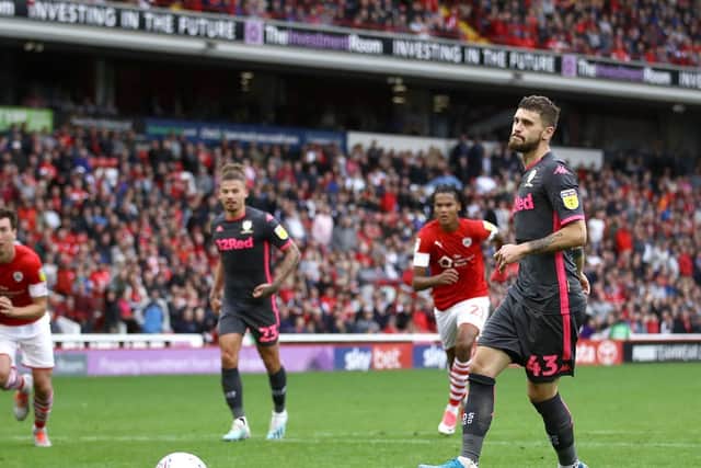 Leeds United's Mateusz Klich scores his side's second goal of the game from the penalty spot during the Sky Bet Championship match at Oakwell, Barnsley (PA Wire / Tim Goode).