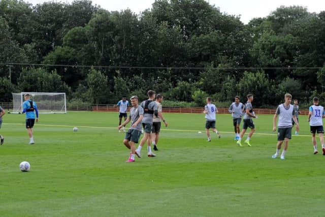 Leeds United players training at the club's current Thorpe Arch base.