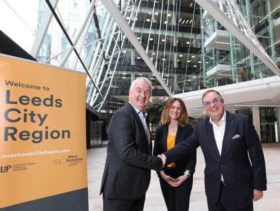 Left to right: Anthony OKeeffe, Chief Executive Officer, Link Group, Eve Roodhouse, Chief Officer, Economic Development, Leeds City Council and Roger Marsh, OBE Chair of the Leeds City Region Enterprise Partnership and NP11