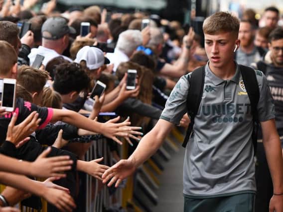 GOOD ATTITUDE: Leeds United's Tottenham loanee Jack Clarke arrives for the Elland Road clash against Nottingham Forest. Photo by George Wood/Getty Images.