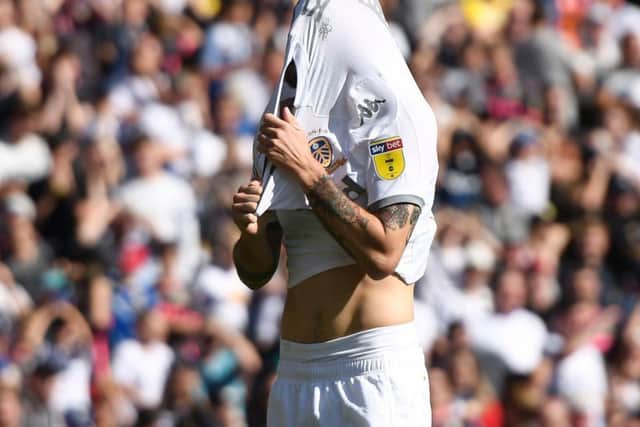 COSTLY MISS: Leeds United midfielder Mateusz Klich after seeing his penalty roll the wrong side of the post. Photo by George Wood/Getty Images.