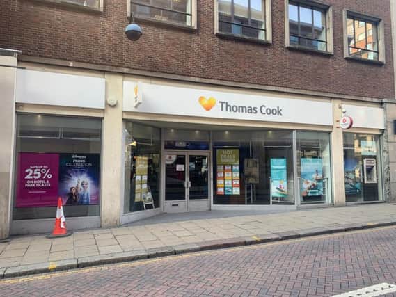 Thomas Cook's branch on Albion Street in Leeds city centre was closed on Monday morning after the company announced it was going into liquidation