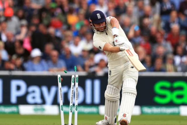 DROPPED: England's Jonny Bairstow is bowled by Australia's Mitchell Starc at Old Trafford. Picture: Mike Egerton/PA