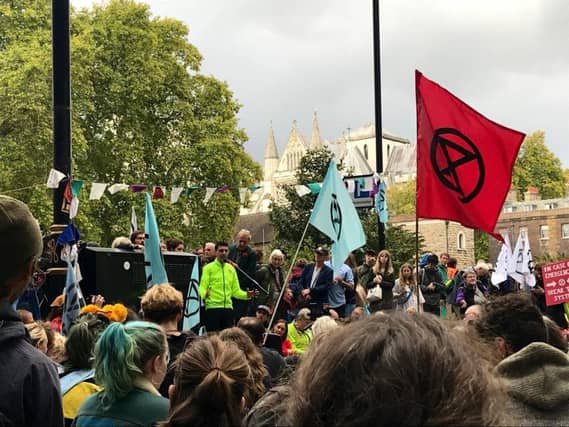 Alex Sobel, Labour MP for Leeds North West, speaking at the Extinction Rebellion demonstration in London. Photo: Extinction Rebellion Leeds