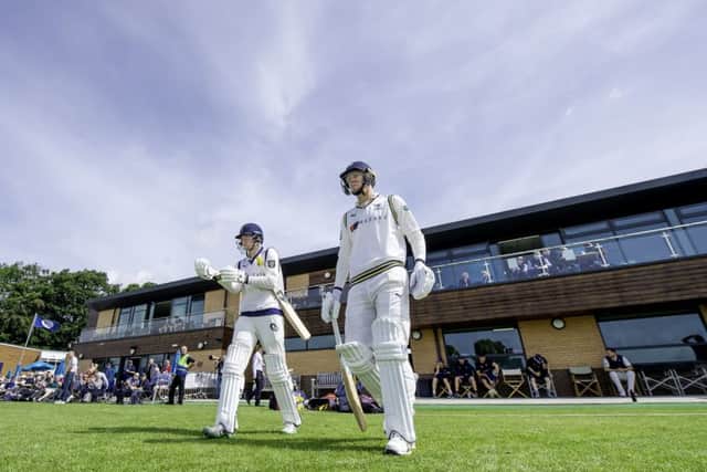 Yorkshire's James Logan and James Paterson come out to bat at York cricket ground's Clifton Park against Warwickshire. Picture by Allan McKenzie/SWpix.com