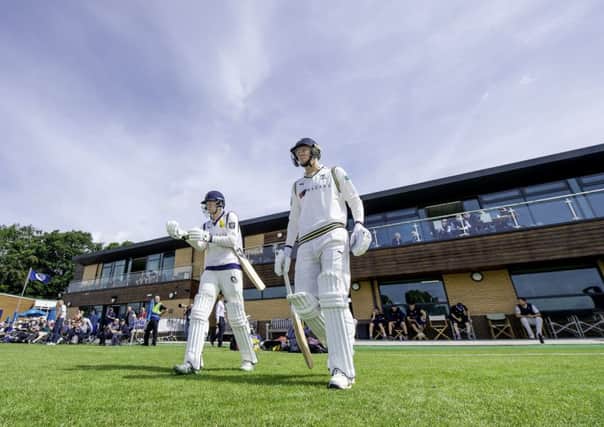 Yorkshire's James Logan and James Paterson come out to bat at York cricket ground's Clifton Park against Warwickshire. Picture by Allan McKenzie/SWpix.com