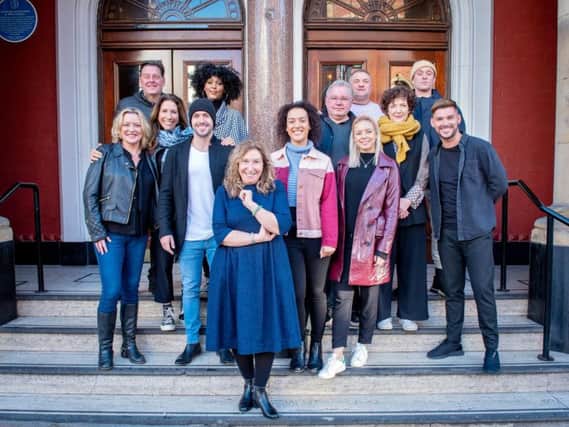 Writer Kay Mellor, front, centre, with the cast of Band of Gold.