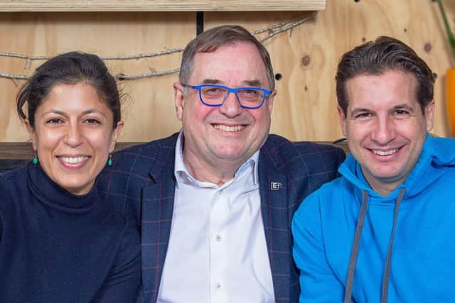 From left to right: Seema Desai, iwoca's Chief Operations Officer (COO), Roger Marsh, Chair of Leeds Enterprise Partnership (LEP), Christoph Rieche, iwoca's CEO and co-founder'.