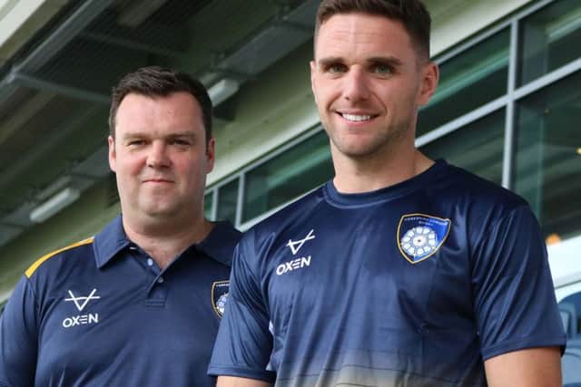 GONE: Joe Ford, right, with former Yorkshire Carnegie director of rugby Martyn Wood. Picture submitted