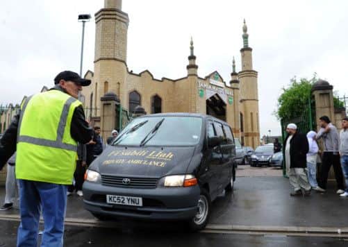 The funeral of Nazim Din at the Bilal Mosque in Harehills, Leeds