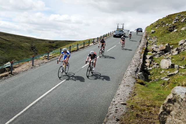 Cycol Rendezvous Tour guest riders on Buttertubs Pass during a preview of the first stage of the 2014 Tour de France from Skipton, which took in Kidstones and Buttertubs Passes.