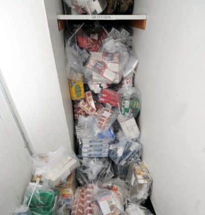 Border Forces seize Cigarettes, fake firearms and Compact discs at Leeds Bradford Airport....18th February 2014..SH/1001/139g....Picture By Simon Hulme