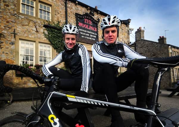 The Brownlee Brothers at the Woolpack pub on the Emmerdale set in the grounds of Harewood near Leeds to promote the Dare 2b Yorkshire Festival of Cycling. PIC: Tony Johnson