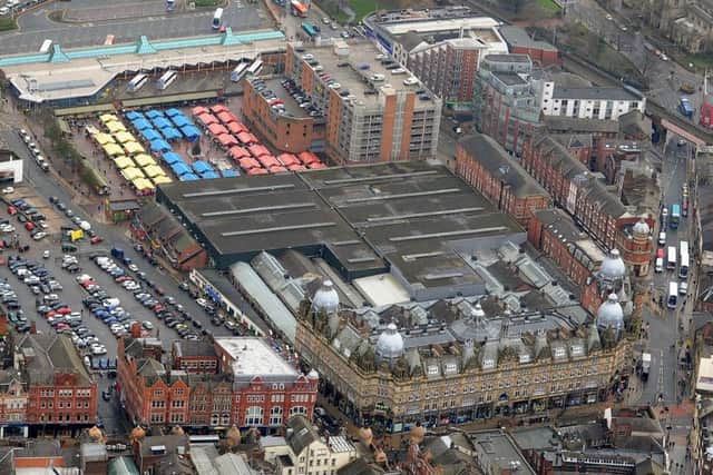 An aerial view of Leeds, showing Kirkgate Market, the Harper Street multi-storey car park. Picture by James Hardisty.