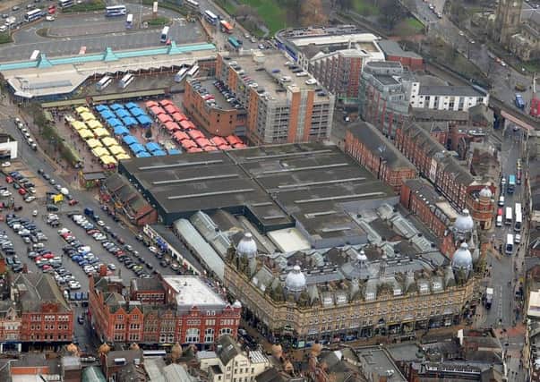 An aerial view of Leeds, showing Kirkgate Market, the Harper Street multi-storey car park. Picture by James Hardisty.