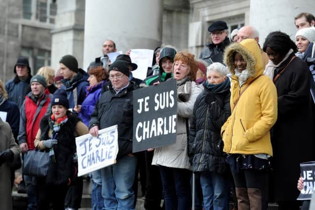 The Charlie Hebdo vigil organised by French journalist Mireille Mason-Beguin, held in Millennium Squarre, Leeds.