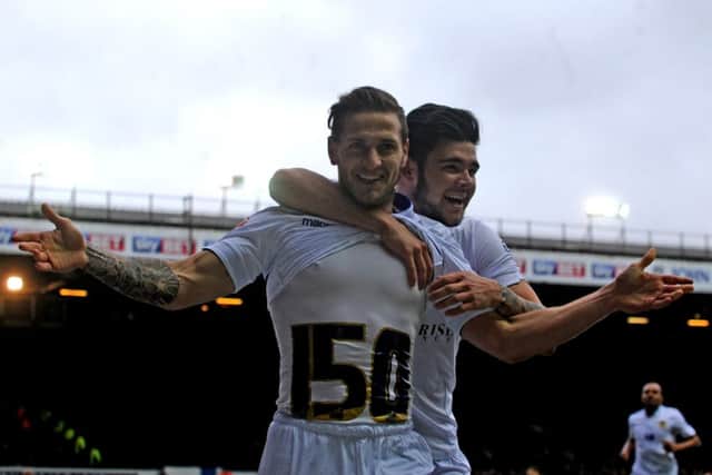 Leeds United striker Billy Sharp celebrates scoring the opener  his 150th career goal  against Watford (Picture: Simon Hulme).