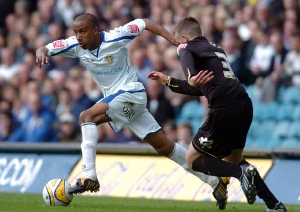 11 April 2009...  Leeds United v Stockport CountyLeeds Fabian Delph bursts past County's Michael Rose