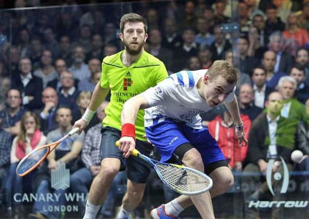 Nick Matthew takes on Daryl Selby in the semi-final of the Canary Wharf Classic.