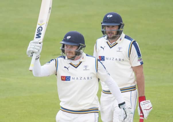 Yorkshire's Andrew Gale celebrates his 50 against Warwickshire.