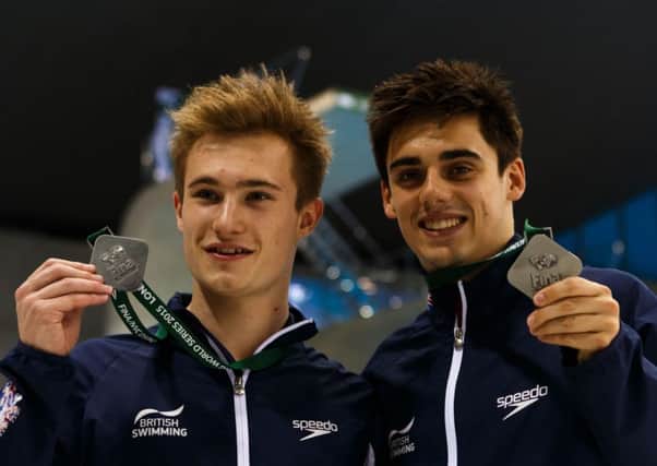 Great Britain's Jack Laugher, (left) and Christopher Mears with their silver medals.