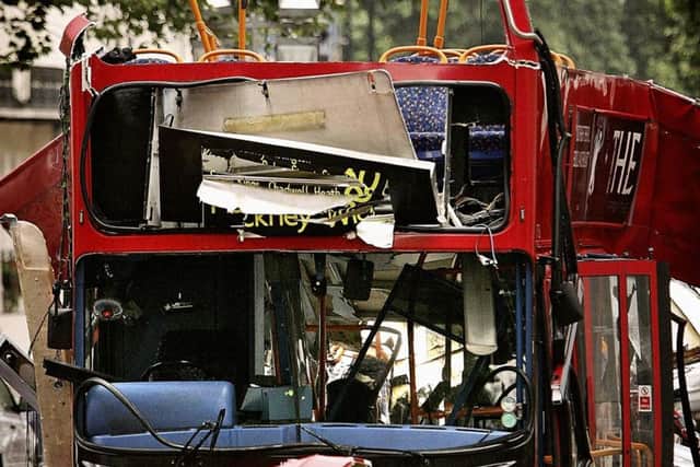 File photo dated 07/07/05 of the number 30 double-decker bus in Tavistock Square, London, which was destroyed by a terrorist bomb.Photo credit should read: Peter Macdiarmid/PA Wire